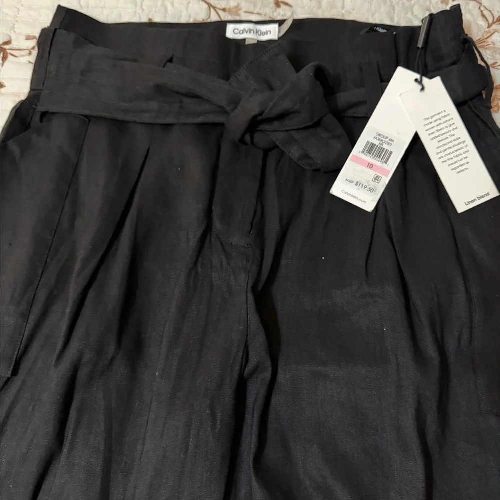 Calvin Klein Charcoal Tie-Waist Trousers - Picture 2 of 4